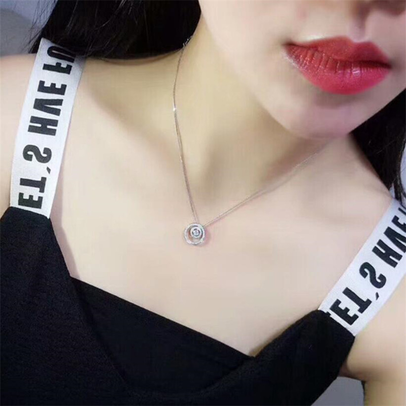 Sterg Sier White Topaz CZ Dia Pendant Elegant Fashion Jewelry for Women Circle Gemstone Clavicle Necklace Gift