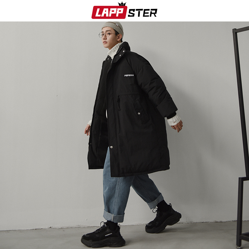 LAPPSTER Winter Jacket Men Parkas Mens Harajuku Thick Long Coat Windbreaker Korean Fashions Embroidery Warm Bubble Jackets 201128