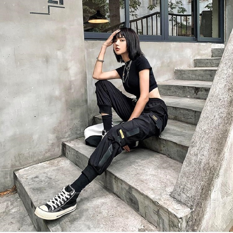 QWEEK Cargo Harem Pants Women Harajuku Japanese Streetwear Joggers Pants Women Plus Size Casual Sweatpants Loose Pants Fashion 201228