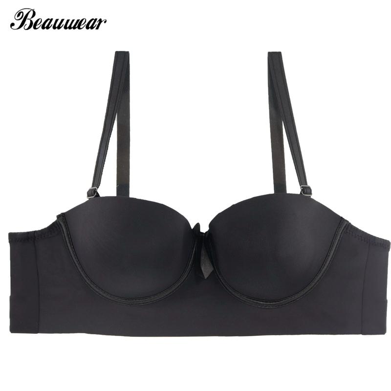 Beauwear Women Strapless Half Cup Demi Bra Multiway Balcontette Bra with Straps Plus Size 38 40 42 44 B C D Cup, Black