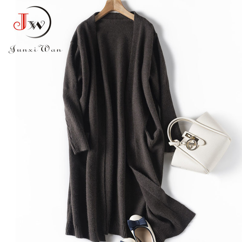 Black Cardigan Women Knitted Long Sweater Elegant Autumn Winter Warm Coat Pull Femme Casaco Feminino 201202