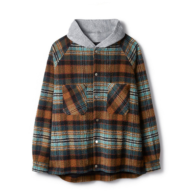Winter New Stitching Plaid Flannel Hooded Jacket Men Women Represent Oversized Thick Shirt Style Jacket Coats For Men 201116