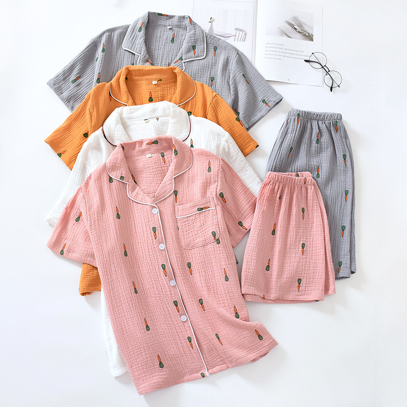 New Pajamas Suit for Lovers Short Sleeve Sleepwear Loungewear Shorts Pj Set Cotton Pyjamas Male Home Clothes Femme Nightwear Set T200429
