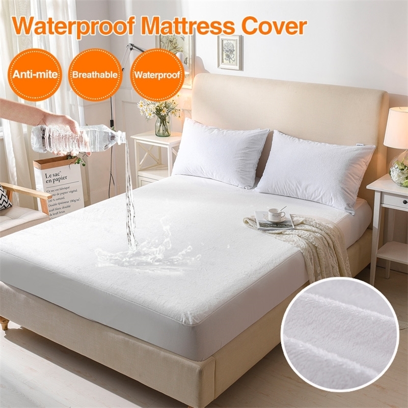 Bed Cover Cotton Terry Matress Cover 100% Waterproof Breathable Mattress Protector Bed Anti-mite Mattress Pad Cover for Mattress 201218
Bed Cover Cotton Terry Matress Cover 100% Waterproof Breathable Mattress Protector Bed Anti-mite Mattress Pad Cover for Mattress 201218