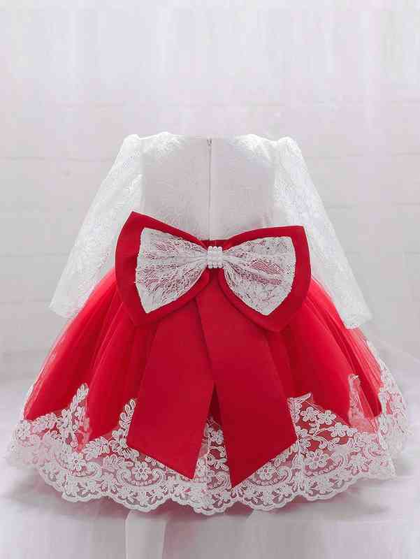 Baby Girl Lace Panel Bow Gown Dress SHE