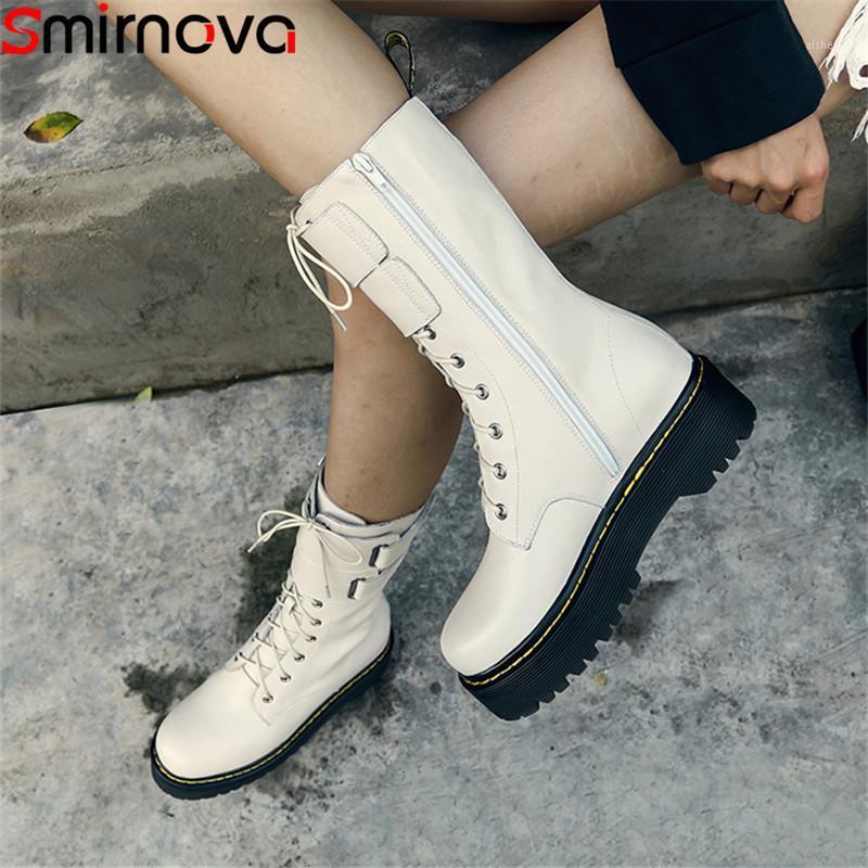 Smirnova fashion new mid calf boots women round toe genuine leather boots cross tied ladies autumn winter flat platform1, White
Smirnova fashion new mid calf boots women round toe genuine leather boots cross tied ladies autumn winter flat platform1, White