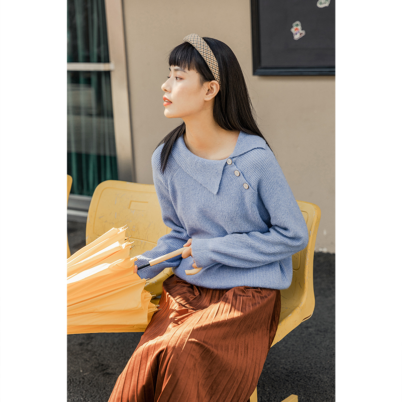 INMAN Autumn Winter Arrival Fashion Casual Soft Loose Lazy Style Diagonal Collar Wool Pullover Knitted Sweater 201223