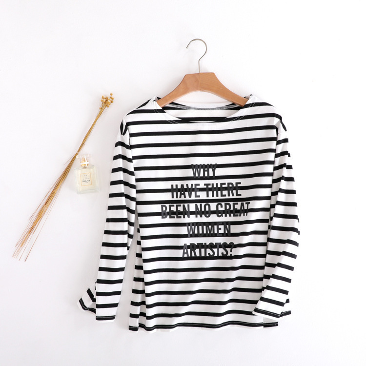 New T-shirt high-end black white stripe Letter Round collar cotton short sleeved jacket tops 201029