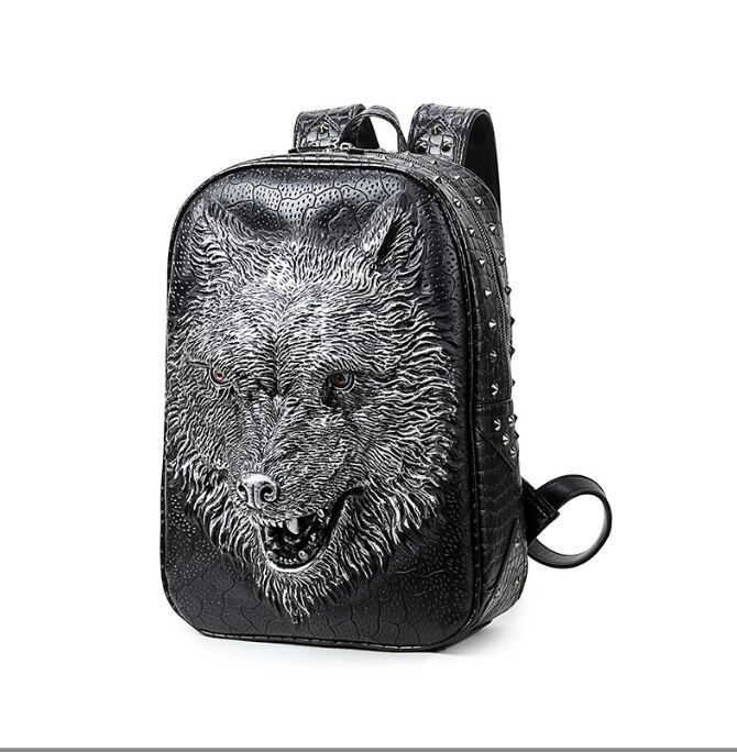 3D Embossed Wolf Backpack bags Women Rivet unique Bag whimsical Cool girls boys For Teenagers Laptop Men Travel Bags