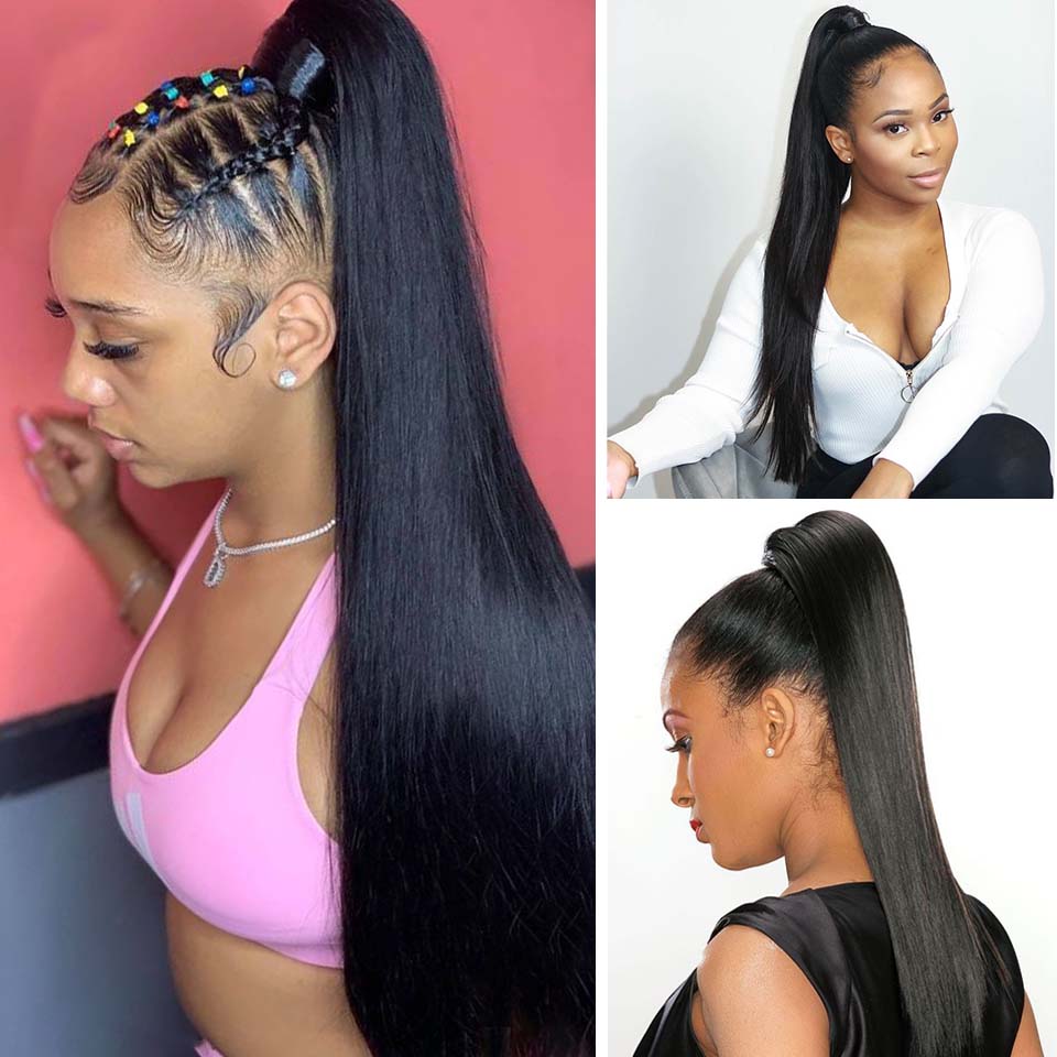 Wrap Around Ponytail Human Hair Brazilian Body Wave Pony Tail Remy Hair Clip In Extensions For Women