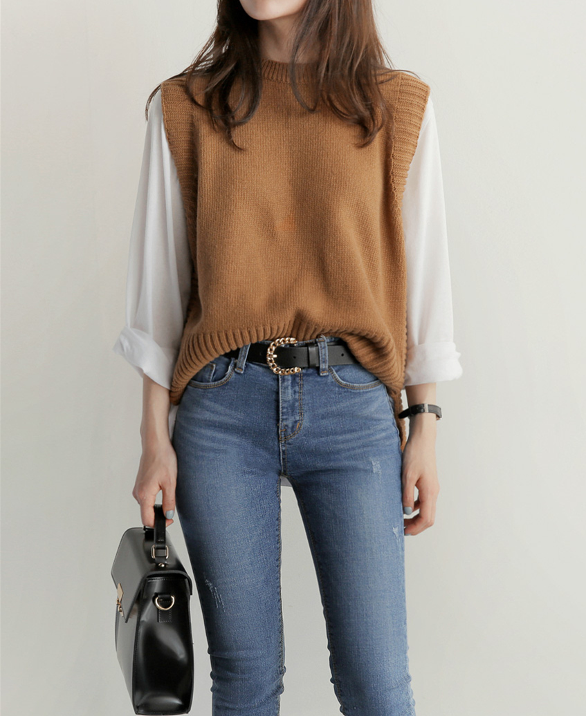 solid loose sweater spring autumn Women's vest knitted vest O neck joker knitted vest womens vests winter outerwear plus size 201211