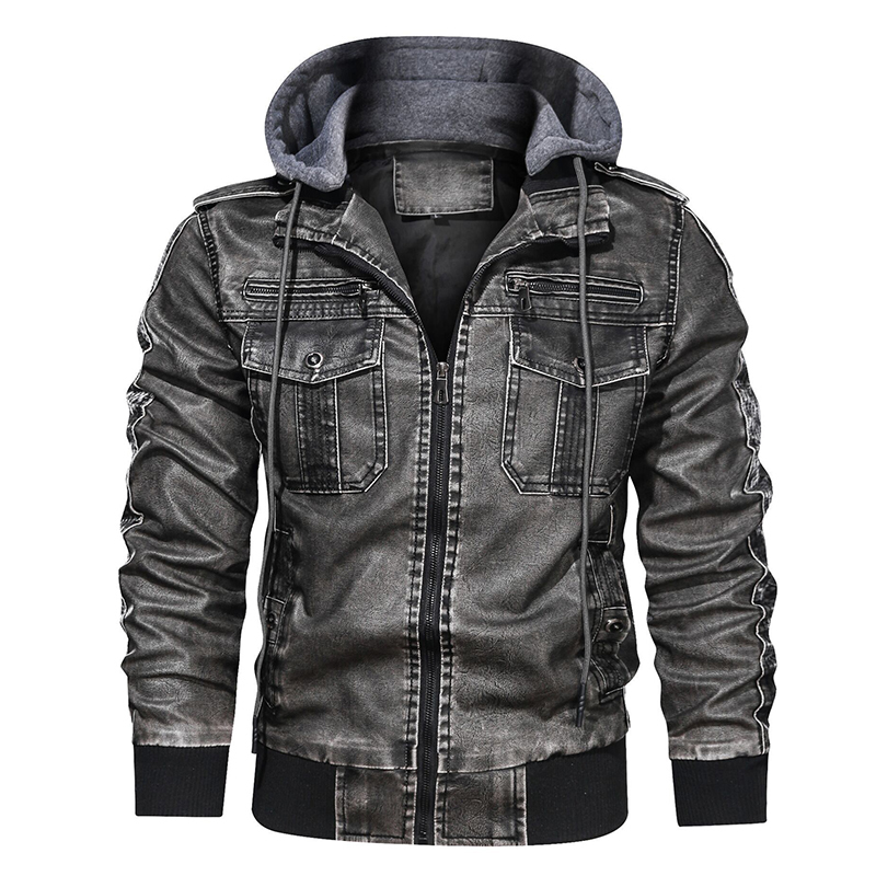 Winter Men's Motorcycle Leather Jacket Men Fashion Brown Thick Zipper Coat Male Hooded Windbreaker Outwear EU Size 5XL 201128