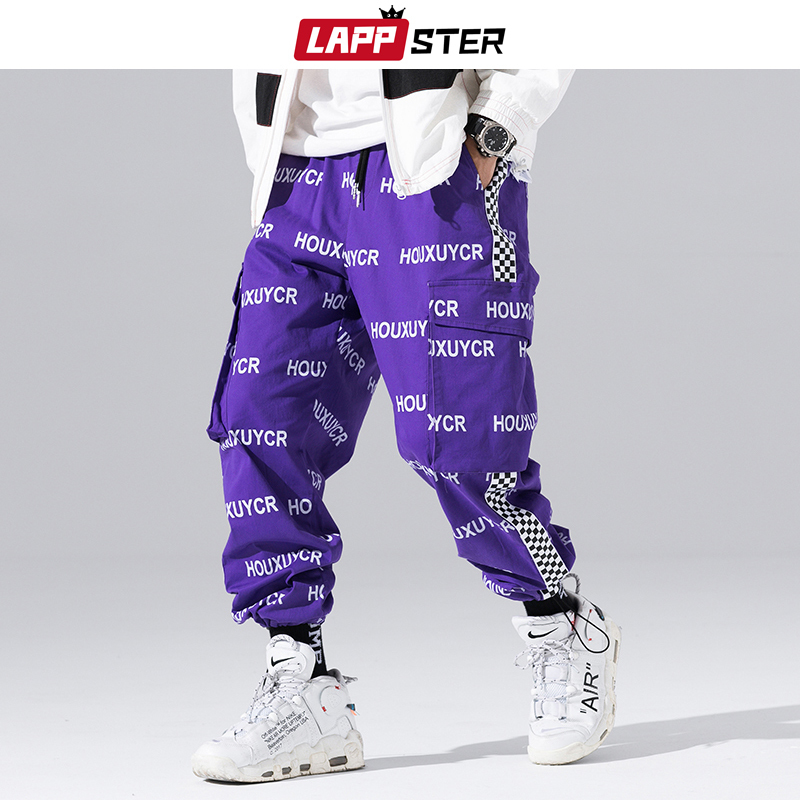 LAPPSTER Mens Streetwear Print Cargo Pants Overalls Men Hip Hop Joggers Pants Trousers Pocket Black Casual Track Pants 201130