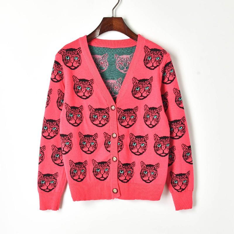 Wool Bend Cardigan Sweater Women 2020 Spring Single Breasted V-neck Cat Head Pattern Jacquard Cardigan Cute Female Sweater Coat, Fuchsia
Wool Bend Cardigan Sweater Women 2020 Spring Single Breasted V-neck Cat Head Pattern Jacquard Cardigan Cute Female Sweater Coat, Fuchsia