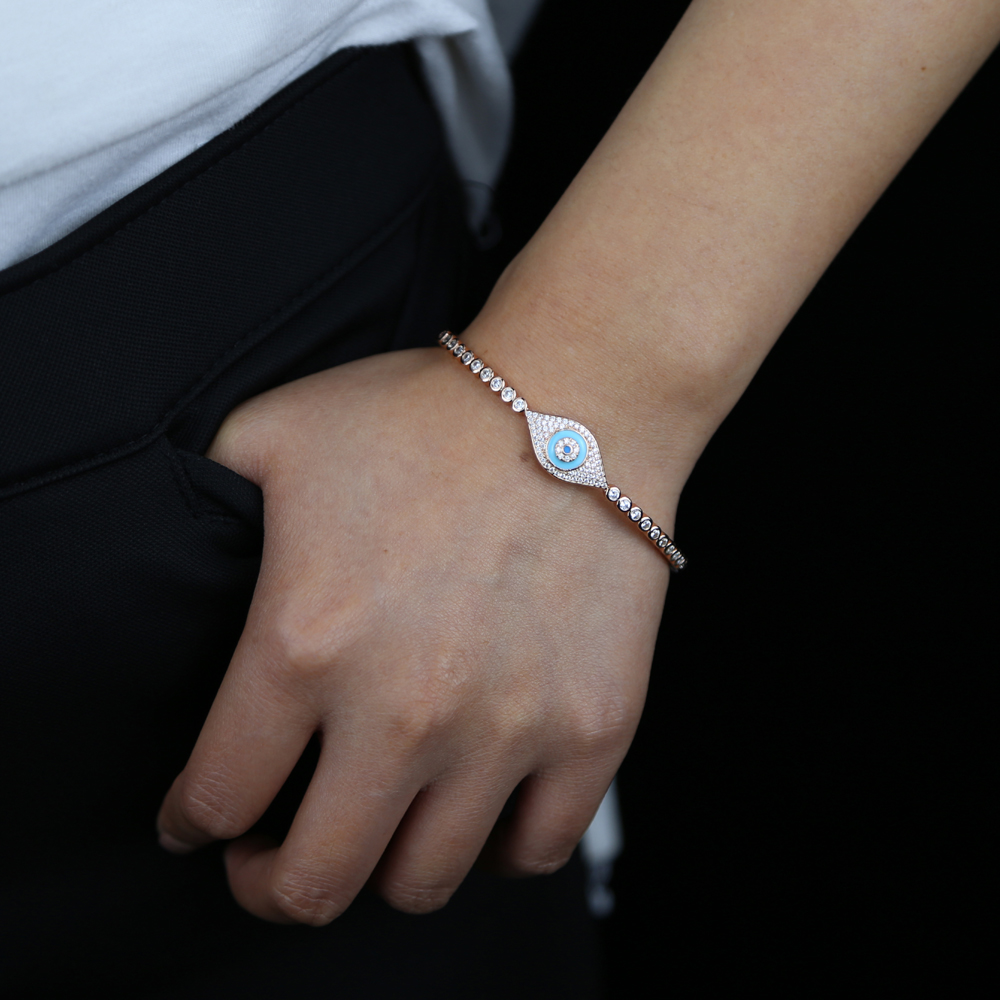 Evil Eye Charm Bangle Bracelets Turkish Fatima Hand Cubic Zirconia Tennis Chain Bangles for Women Z250910