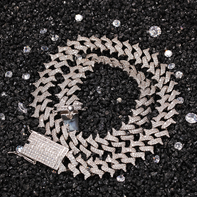 Hip Hop Thorn Link Chain Chokers Necklaces for Men New in Jewelry Prong Setting Cubic Zirconia Bling Iced Out Thorns Cuban Miami Choker Chains Rapper 