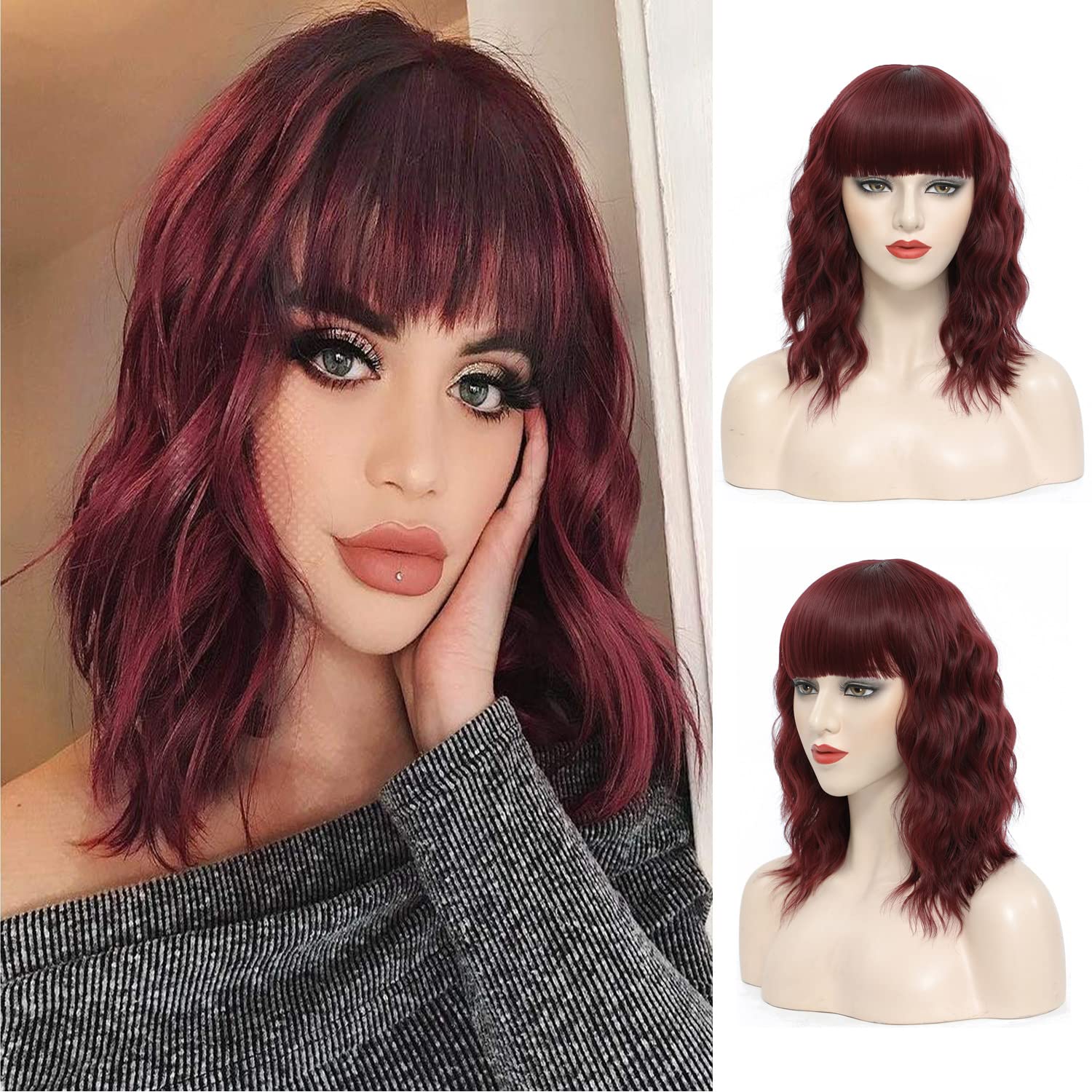 Short Bob Wigs Middle Part Synthetic Shoulder Length Curly Wavy bob Synthetic wig Colorful Cosplay Halloween Daily Party Use