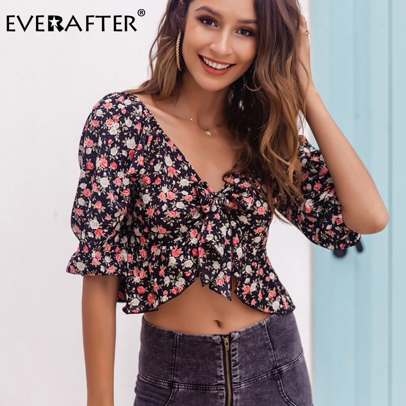 EVERAFTER Vintage sexy v-neck beach women blouse shirts sexy bow lace up ruffles half blouses floral print casual chic tops tees, Black
EVERAFTER Vintage sexy v-neck beach women blouse shirts sexy bow lace up ruffles half blouses floral print casual chic tops tees, Black