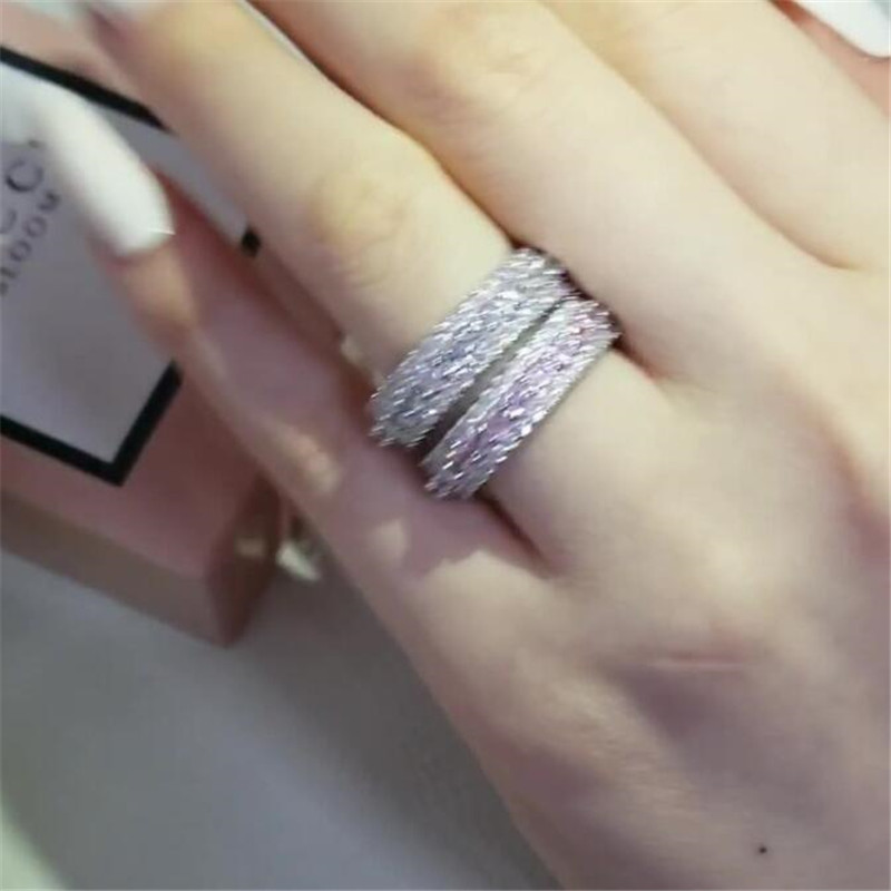 Choucong Wedding Rings Luxury Jewelry Real 925 Sterling Silver Pave Round Cut White Topaz CZ Diamond Gemstones Pink Zircon Party Women Engagement Band