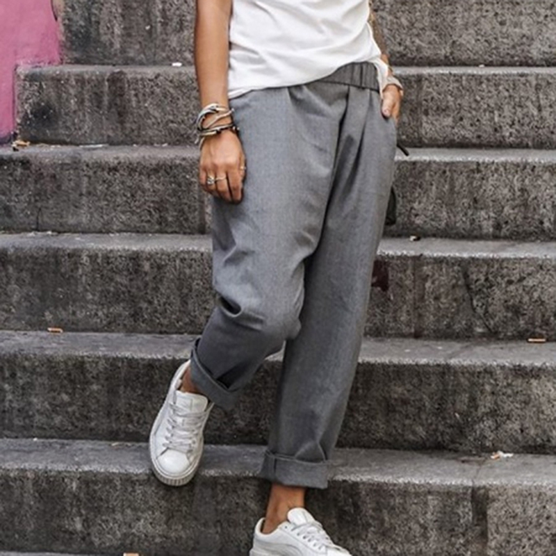 Women Cotton Blend Pants Oversized Autumn Casual Pant Loose Lady Cotton Pant Solid Color Female Harem Pants 201111