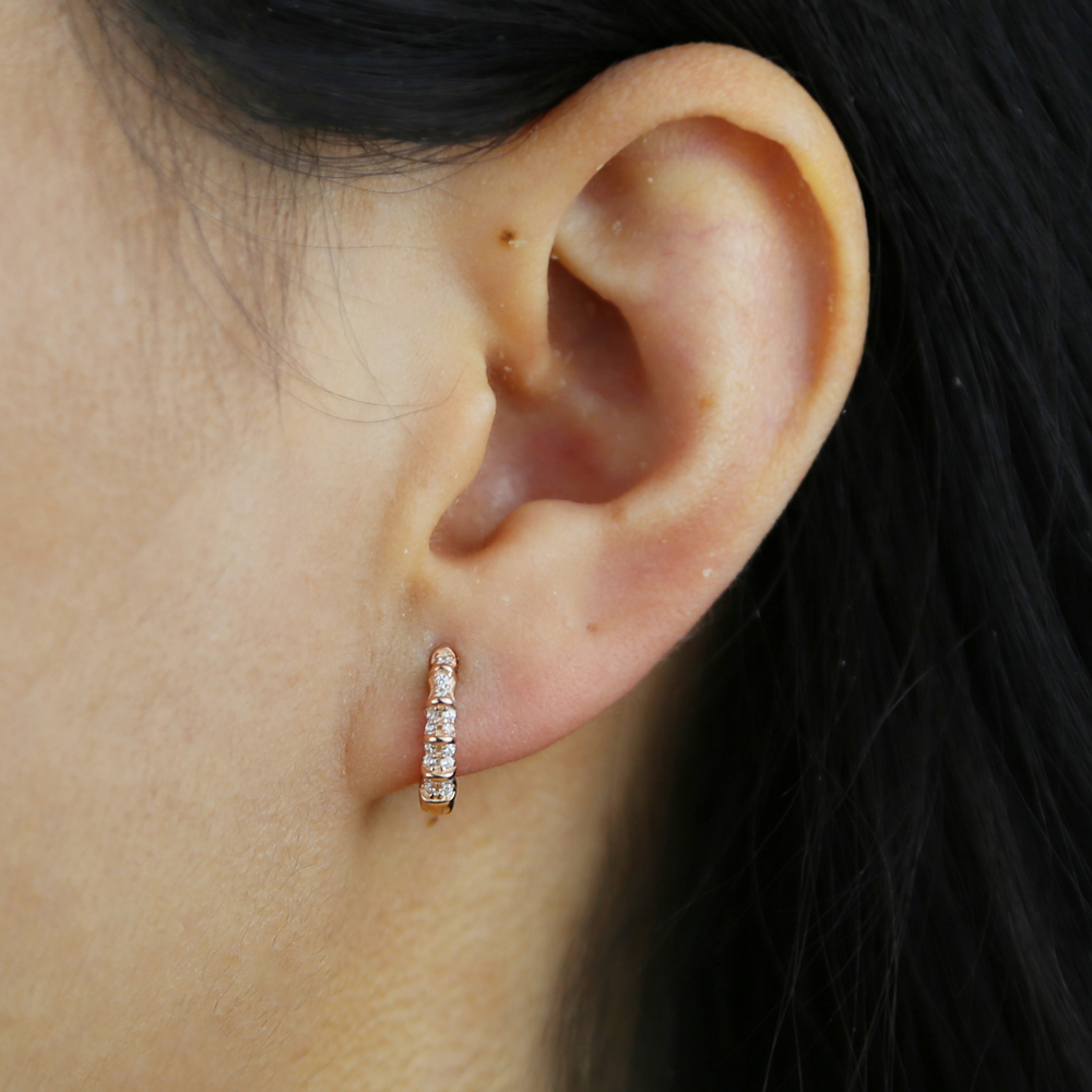 100% 925 Sterling Silver Delicate Dainty Jewelry Multi Piercing Mini Small Hoop Micro Pave CZ Bamboo Hoop Earring for Women Girls