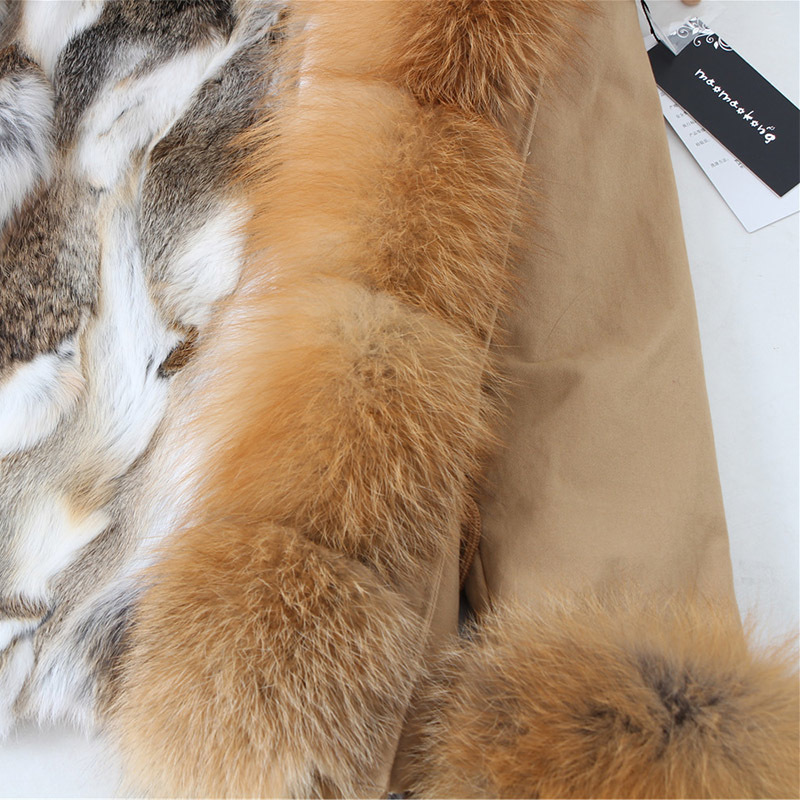 Maomaokong Women Short Parka Winter Long Jacket Parkas Real Fur Coat Natural Fur Hood Real Rabbit Fur Liner Outerwear 201103