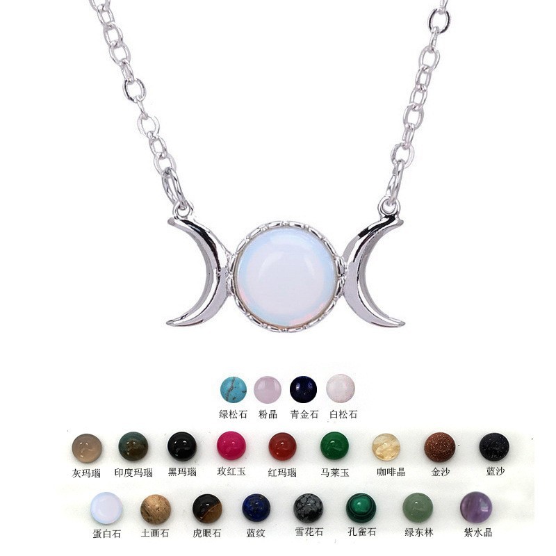 natural stone necklace sun moon turquoise pink Opal Healing Crystal pendant necklace for women jewelry