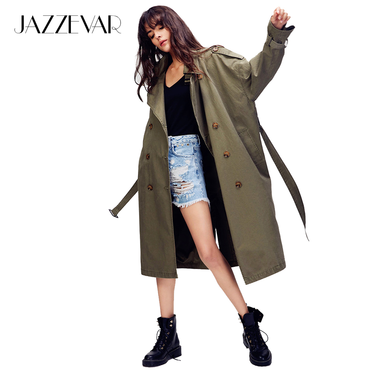 JAZZEVAR Autumn New Women's Casual trench coat oversize Double Breasted Vintage Washed Outwear Loose Clothing 201211