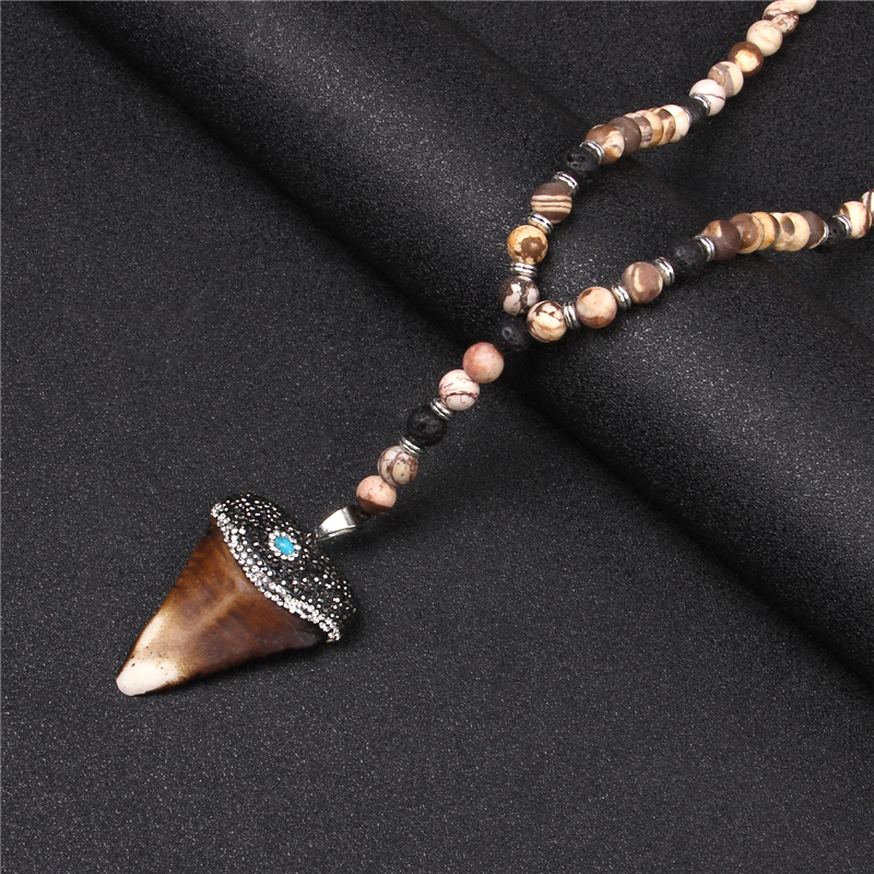 Tibetan Natural agat lava stone strand beads necklace Cow Bull Ox Head tooth Skull Charms necklace Men Women amulet Lucky Gift 201014