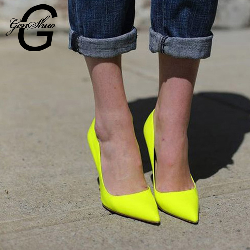 GENSHUO Brand Shoes 10 12CM Heels Women Shoes Pumps Stiletto Neon Yellow Sexy Party High Heels Shoes Big Size 10 11 12 C1120, 10cm heels
GENSHUO Brand Shoes 10 12CM Heels Women Shoes Pumps Stiletto Neon Yellow Sexy Party High Heels Shoes Big Size 10 11 12 C1120, 10cm heels