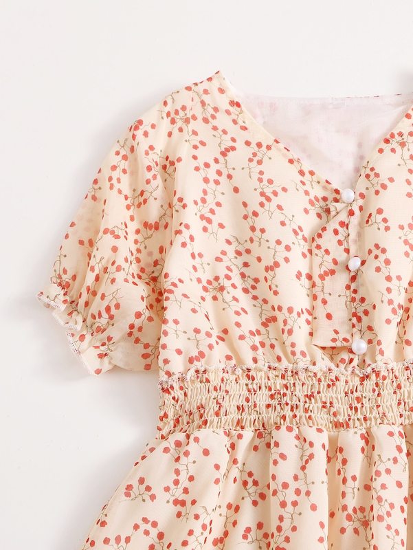 Girls Ditsy Floral Shirred Swing Dress SHE