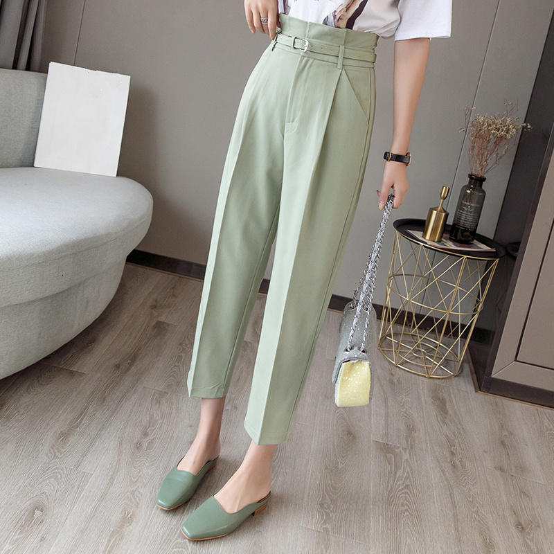 REALEFT New OL Style White Women's Formal Pants Casual Chic Pencil Pants with Belt High Waist Elegant Work Trousers Female 201111