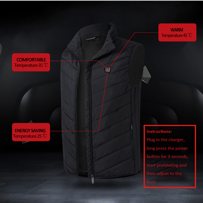 FALIZA USB Heated Vest Men Winter Heating Jacket Male Waistcoat Thermal Warm Clothing Feather Sleeveless Gilet Homme Vests MJ117 201120