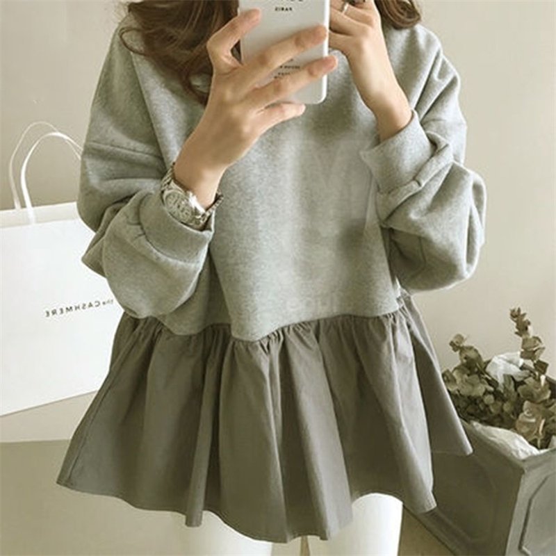Women's Sweatshirts Japanese Harajuku Loose Casual Kawaii Ruffle Sweatshirt Female Korean Cute Clothing Autumn Winter Hoodie 201202