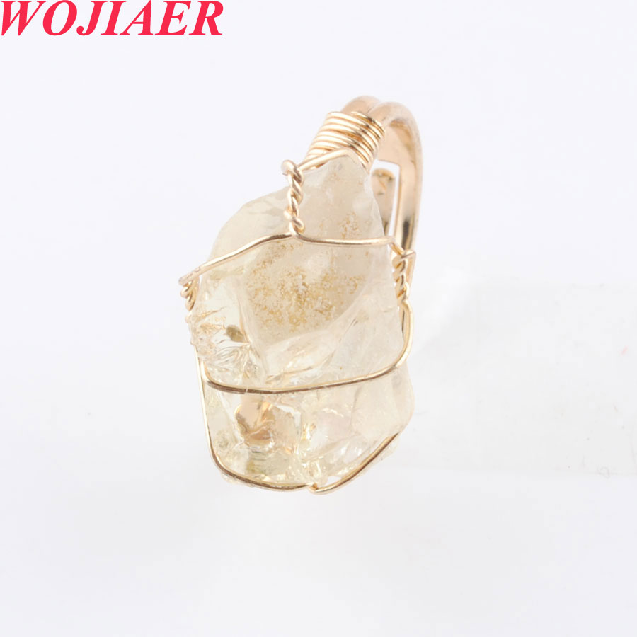 WOJIAER Irregular Wire Wrap Adjustable Gold-color Rings Natural Stone Fluorite Crystal Purple Ring for Women Wedding BO904