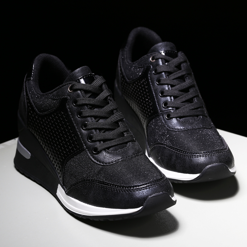 Women Height Increase Wedge Shoes Big Size 35-43 Walking Sneakers Black Gold Sport Shoes Ladies Chunky Platform Sneakers 201218