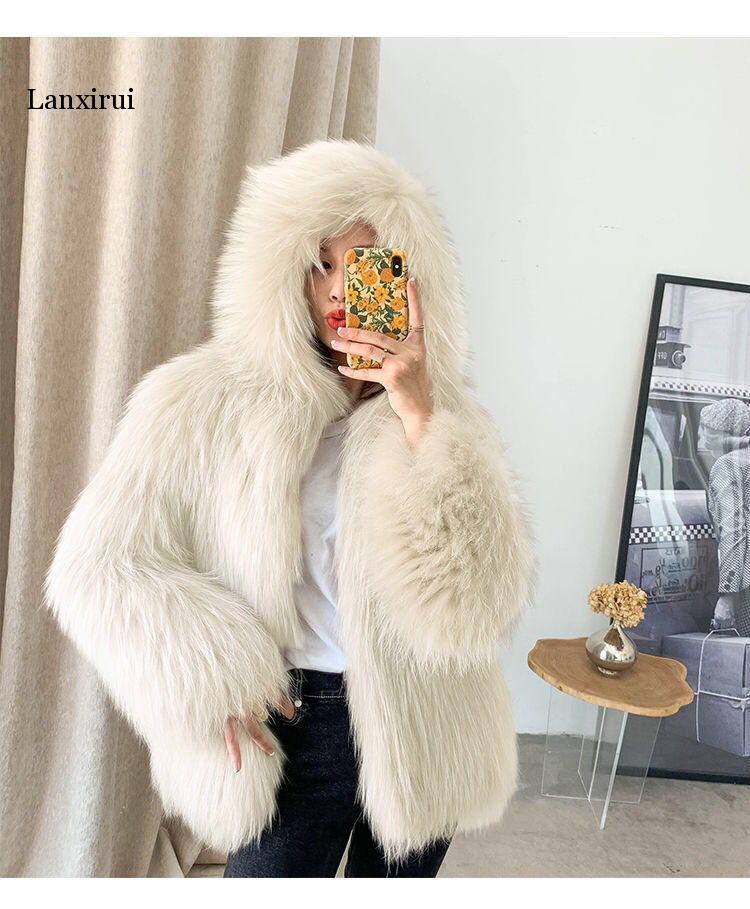 New High Quality Winter Women Sheep Shearing Imitation Furs Coat Loose Warm Faux Fur Collar Hooded Fur Outerwear, Beige
New High Quality Winter Women Sheep Shearing Imitation Furs Coat Loose Warm Faux Fur Collar Hooded Fur Outerwear, Beige