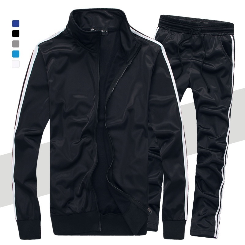 New Men Tracksuit Casual Solid Striped Zipper Sets 2 Pc Jackets + Pants Male Spring Autumn Sportswear Sporting Suit Outwear 201124