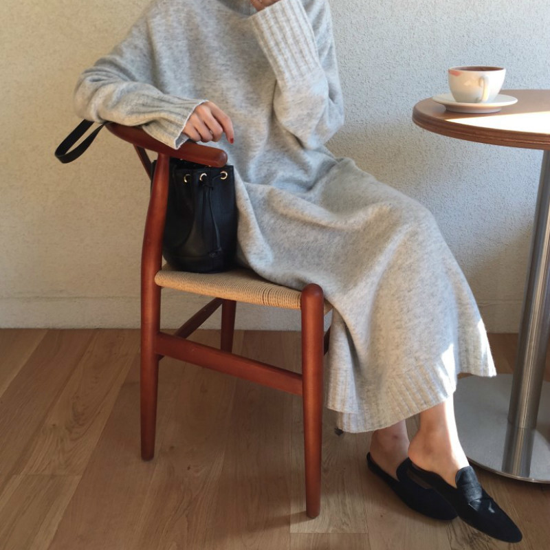 Women Autumn Winter thick Turtleneck long Sweater Dress ladies Long Sleeve straight split Knitted pullover dresses solid 201008