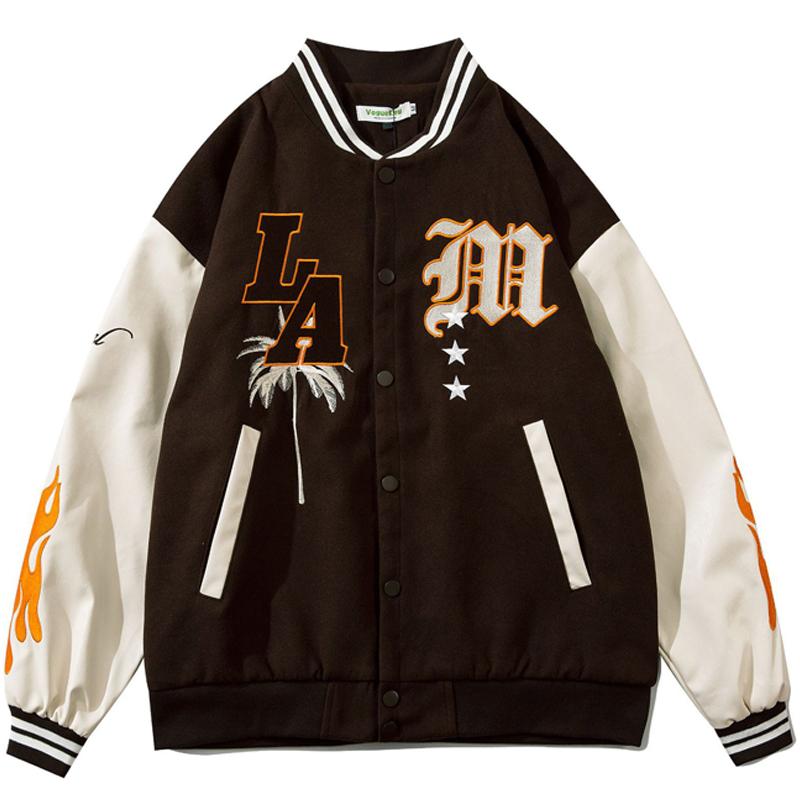 Men's Jackets Men Embroidery Letter Varsity PU Leather Stitching Sleeves Baseball Uniform Woman Splicing Flame Print College Jacket, Black;brown
Men's Jackets Men Embroidery Letter Varsity PU Leather Stitching Sleeves Baseball Uniform Woman Splicing Flame Print College Jacket, Black;brown