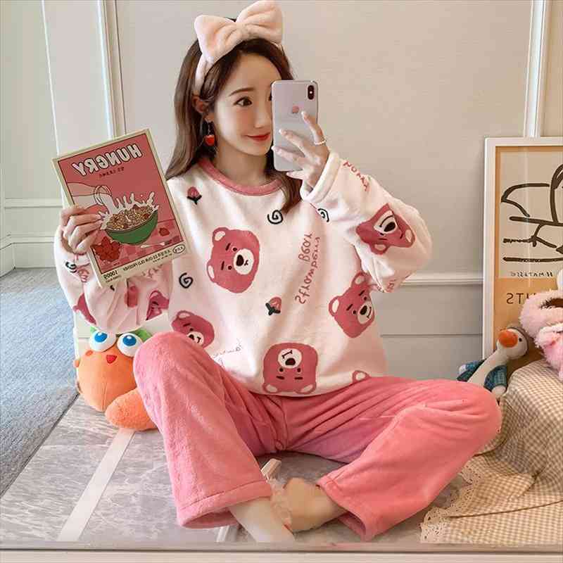Warm Flannel Pyjama Set Women Winter Coral Fleece Long Sleeve Cartoon Sleepwear Suit Female Thick 2 Piece Home Pajamas Sets, Black;red
Warm Flannel Pyjama Set Women Winter Coral Fleece Long Sleeve Cartoon Sleepwear Suit Female Thick 2 Piece Home Pajamas Sets, Black;red