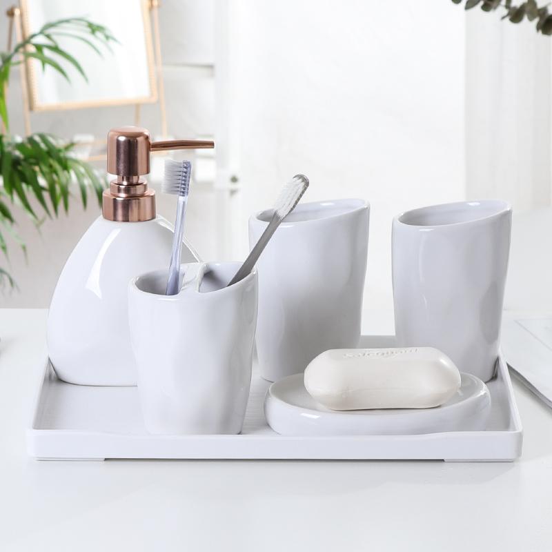 White China Ceramic 6pcs/Set Bathroom Set of Five Bathroom Melamine Tray Lotion Bottle Soap Dispenser Toothbrush Holder Soap Dis
White China Ceramic 6pcs/Set Bathroom Set of Five Bathroom Melamine Tray Lotion Bottle Soap Dispenser Toothbrush Holder Soap Dis