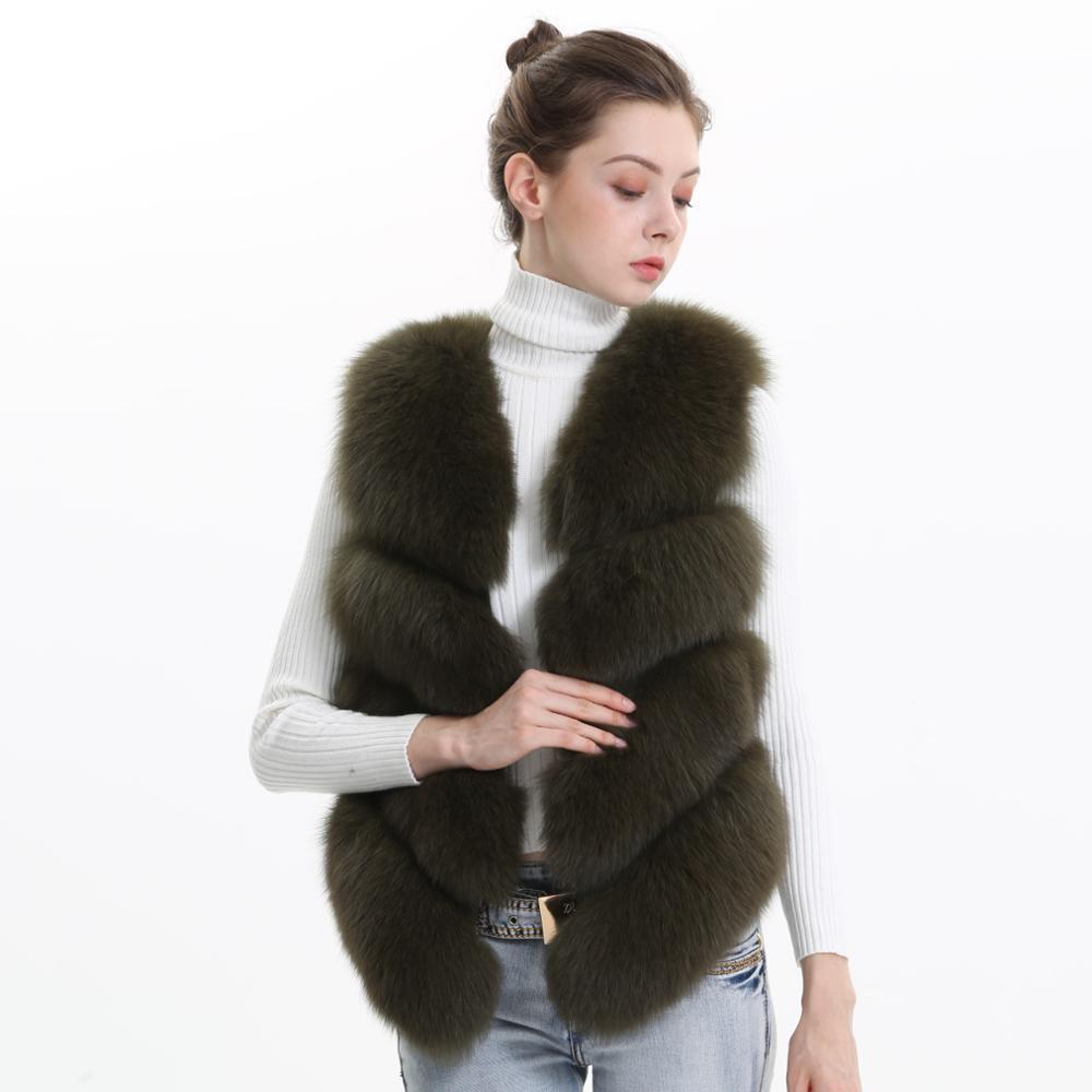 Women Natural Real Fox Fur Vest Autumn Winter Ladies 4 Strips Gilet Sleeveless Genuine Fur Coat Female Real Fur Vest Waistcoat 201103