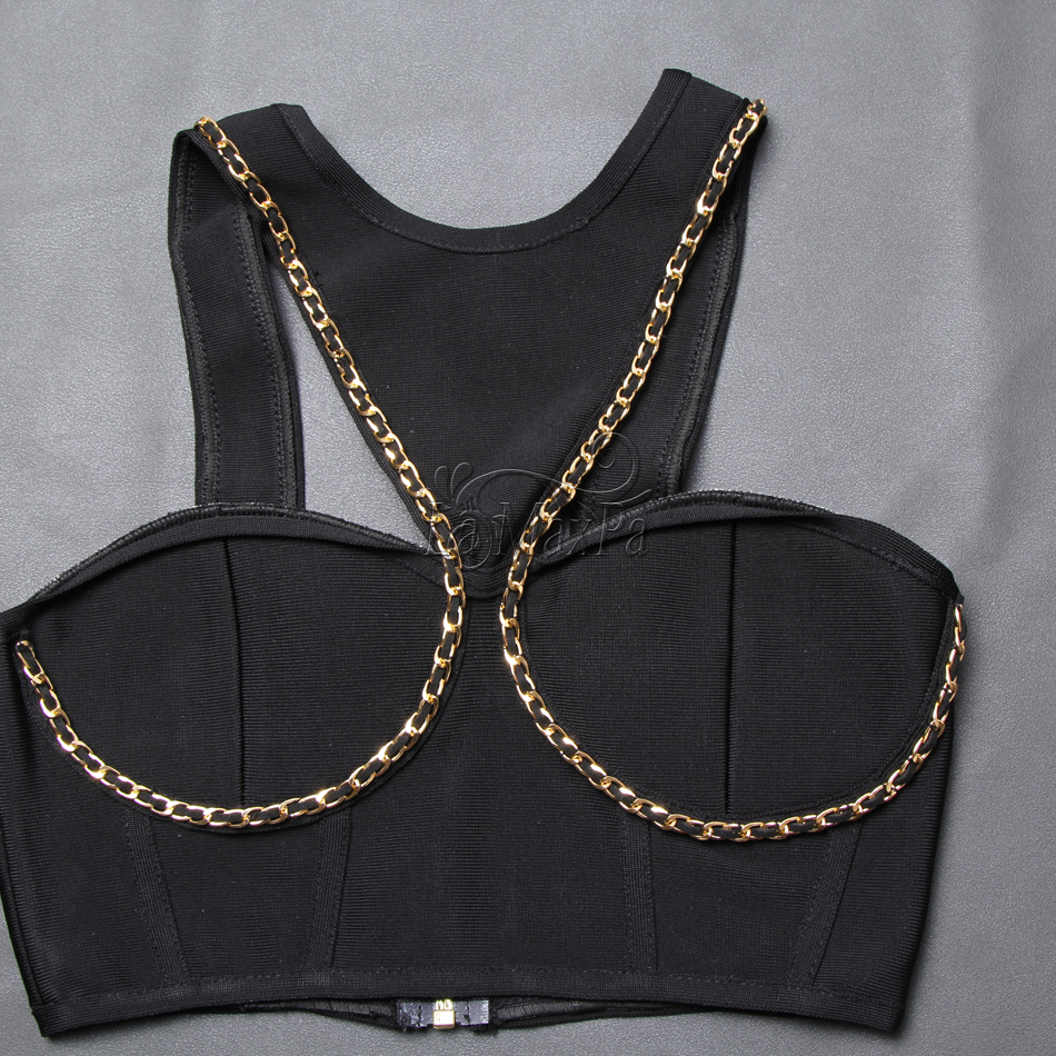 Autumn New Sleeveless Strapless Backless O Neck Women Jackets Hollow Out Sexy Chains Club Bodycon Black Jackets Vestidos 201017