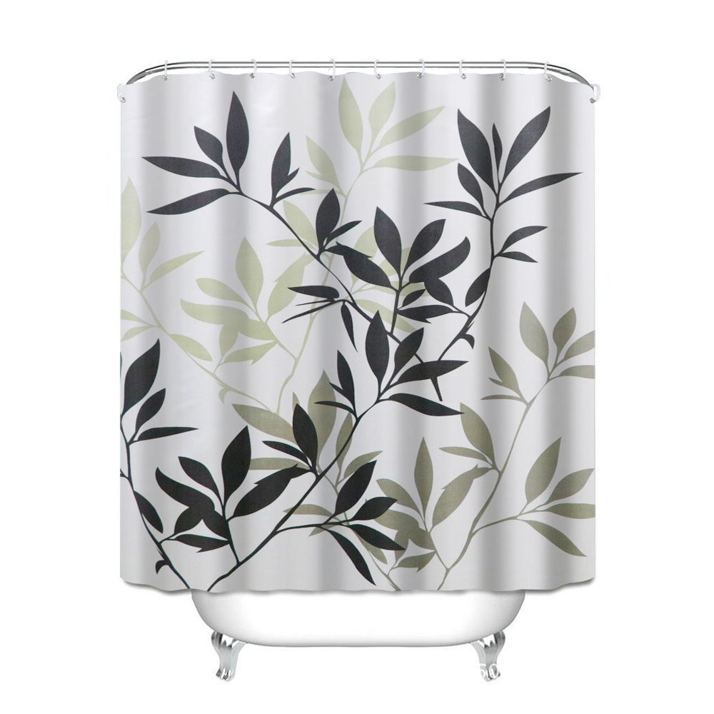 High Quality Leaves Printed Shower Curtains Bath Products Bathroom Decor with Hooks Waterproof Shower Curtain Set T200711