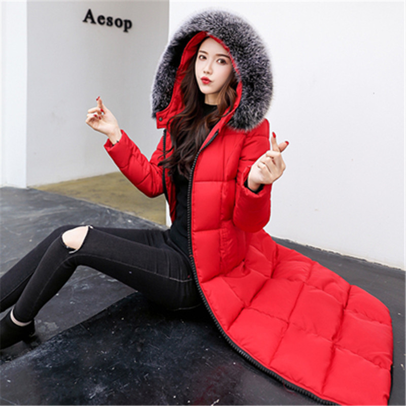 Korean version of the new winter hooded big fur collar slim thickening was thin high-end plus size down cotton jacket 201217