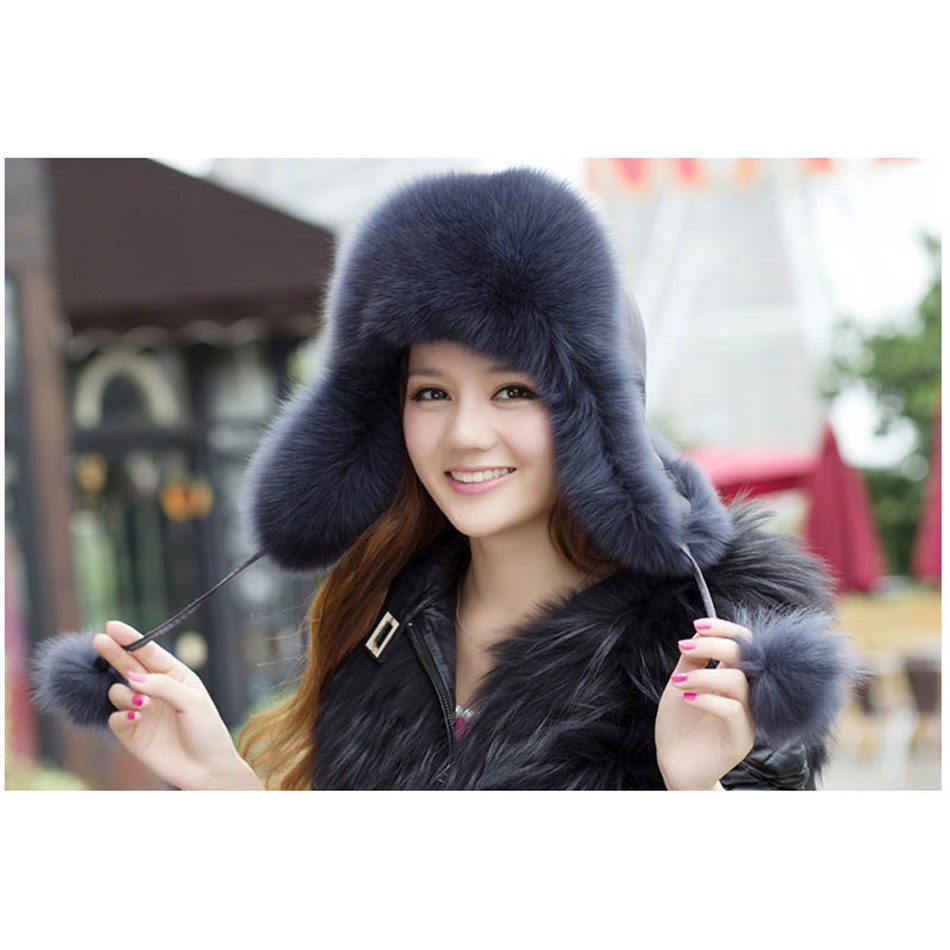 2019 100% Real Fur Hat Womens Russian Ushanka trapper snow skiing Hat caps earflap winter raccoon fur Bomber hat T200104