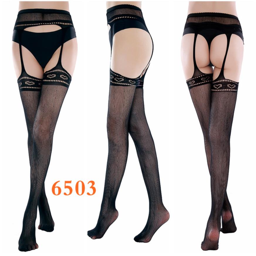 High Waist Tights Fishnet Stockings Mesh Sheer Lace Top Garter Belt Thigh High Stockings Sexy Suspender Pantyhose black