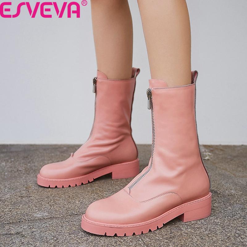 ESVEVA 2020 Fashion Zipper Cow Leather Autumn Winter Ankle Boots Blue Pink Boots Round Toe Square Heel Women Shoes Size 34-39, Black
ESVEVA 2020 Fashion Zipper Cow Leather Autumn Winter Ankle Boots Blue Pink Boots Round Toe Square Heel Women Shoes Size 34-39, Black