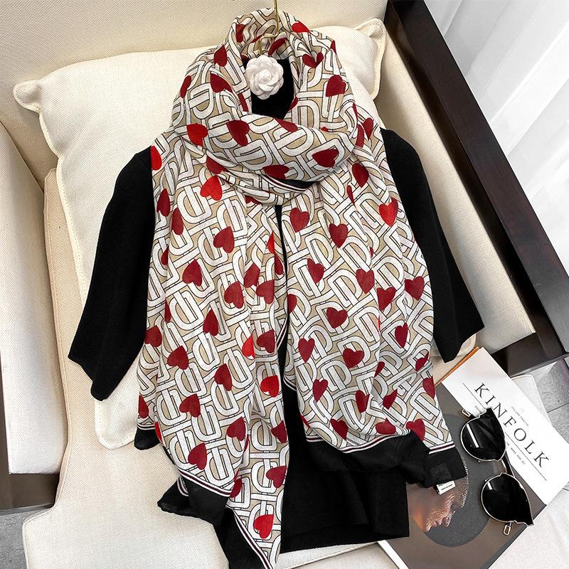 Fashion Love Heart Pattern Scarf Spring and Autumn Shawl Silk Feeling Shawls for Lady Foulard Beach Stoles Hijab 
Fashion Love Heart Pattern Scarf Spring and Autumn Shawl Silk Feeling Shawls for Lady Foulard Beach Stoles Hijab